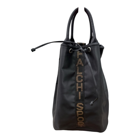 Carlos Falchi Black Textured Tote with Drawstring Closure - Picture 2 of 5